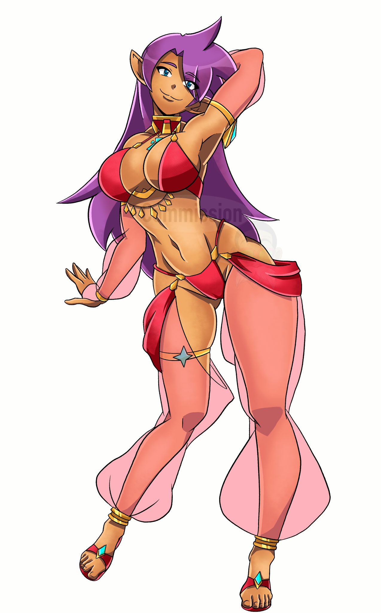 1girls, belly dancer, belly dancer outfit, blue eyes, dark-skinned female, datwondoude, female, harem girl, harem outfit, purple hair, shantae, shantae (character), solo, solo female