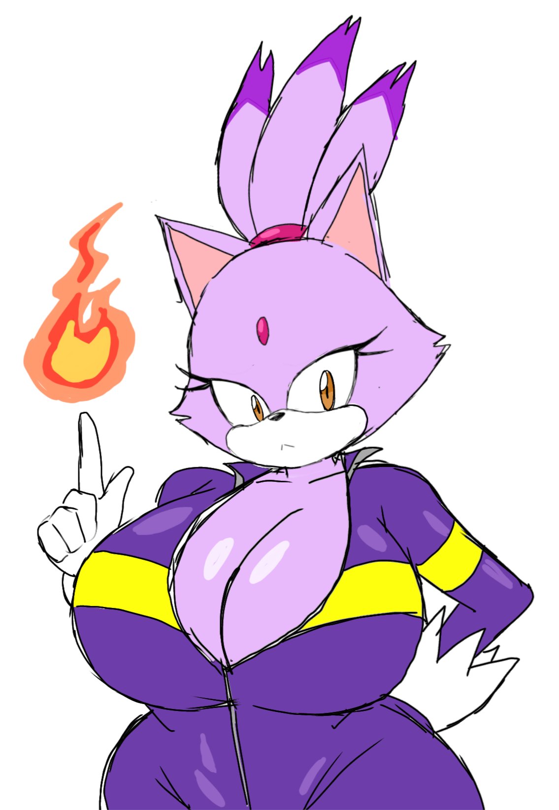 big breasts, blaze the cat, blaze the rider, cleavage, clothed, flame, momiji (artist), purple skin, sega, sonic (series), sonic riders, sonic the hedgehog (series)
