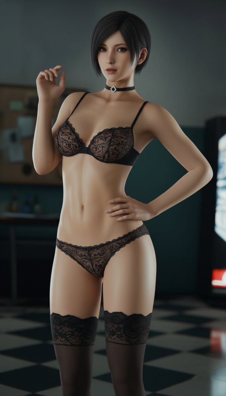 1girls, ada wong, ada wong (adriana), ai art, ai generated, asian, asian female, black hair, catcherart, female, female only, lingerie, looking at viewer, panties, resident evil, resident evil 4, self upload, short hair, solo, solo female, tagme