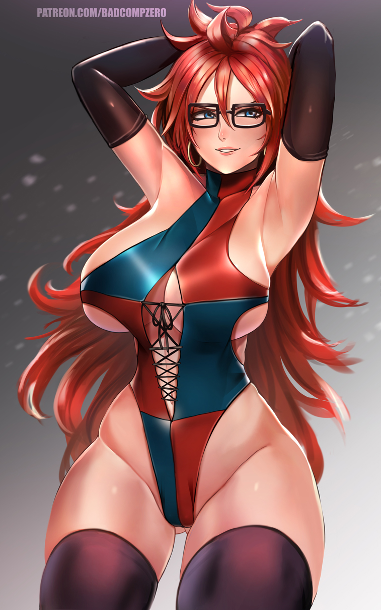 1girls, alternate version available, android 21, android 21 (human), badcompzero, breasts, cameltoe, cleavage, curvy, dragon ball, dragon ball fighterz, earrings, female, fully clothed, glasses, hoop earrings, hourglass figure, huge breasts, leotard, pussy, red hair, redhead, voluptuous, wide hips