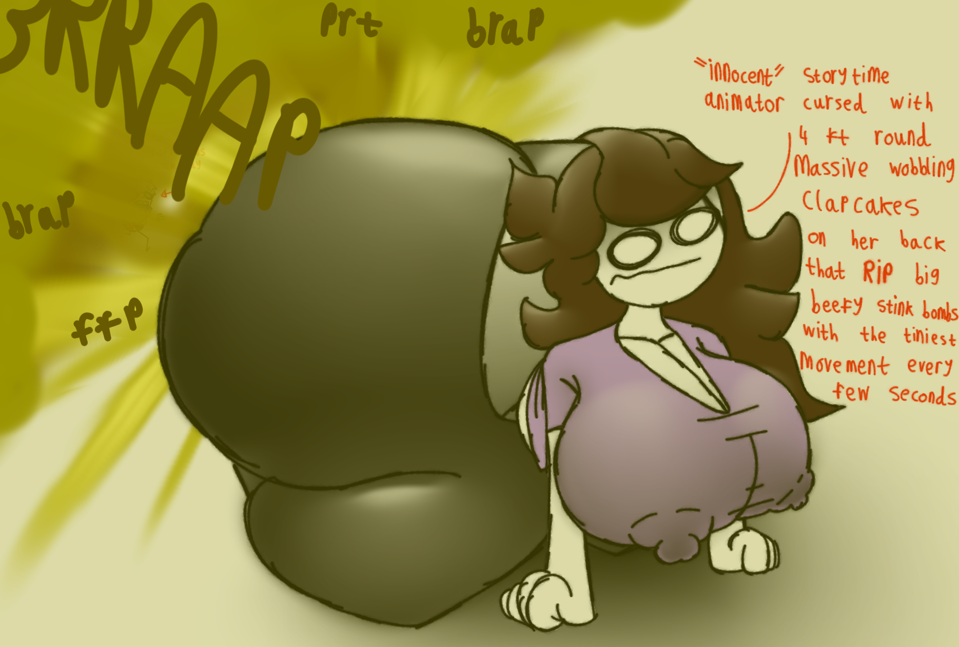 1girls, actualbeef, ass expansion, big breasts, breasts, brown hair, cleavage, fart, fart cloud, fart fetish, farting, huge ass, huge breasts, hyper, hyper ass, jaiden, jaiden and i, jaiden animations, long hair, massive ass, nux taku, on all fours, thick thighs, yoga pants, youtube, youtuber