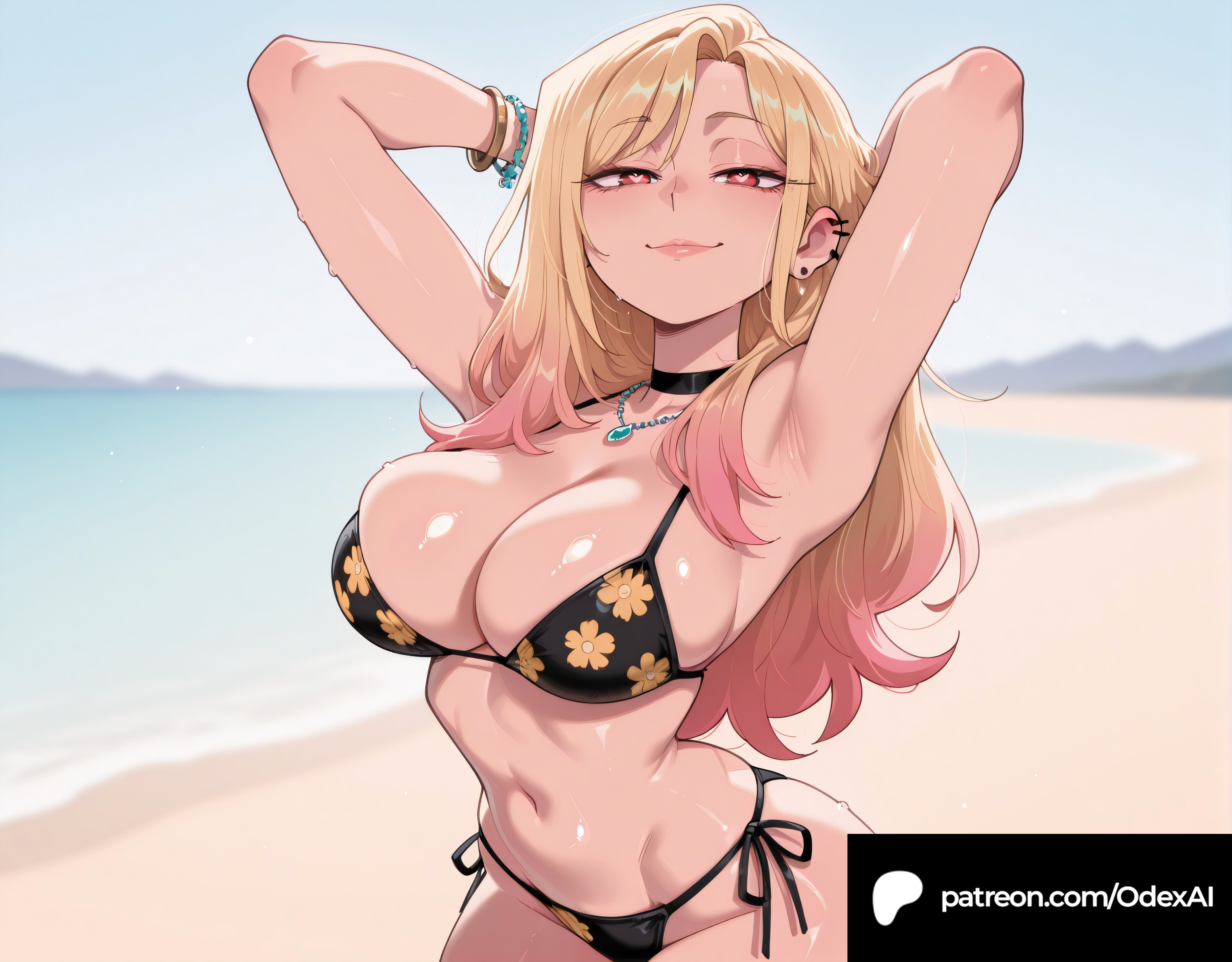1girls, absurd res, absurdres, ai generated, ass, big ass, big breasts, blonde hair, blurred background, blurry background, breasts, cartoon, cartoony, depth of field, female, female focus, female only, high resolution, highres, kitagawa marin, large ass, large breasts, long hair, marin kitagawa, multicolored hair, my dress up darling, odexai, pink hair, red eyes, small waist, solo focus, sono bisque doll wa koi wo suru, straight, thick thighs, thin waist, wide hips