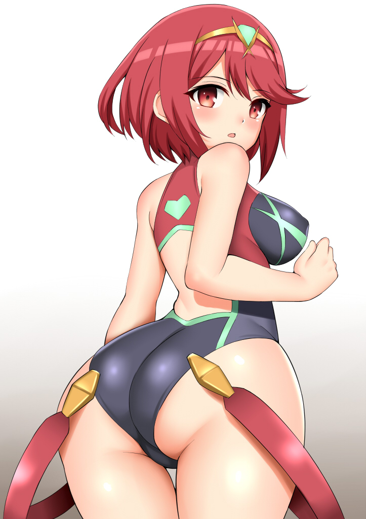 1girls ass big_ass blush breasts clothing dat_ass female female_only hair hips huge_ass large_ass legs looking_at_viewer looking_back nintendo on_back open_mouth pyra red_eyes red_hair simple_background solo swimsuit tagme thick_thighs thighs tight_clothing toshishikisai video_games wide_hips xenoblade_(series) xenoblade_chronicles_2