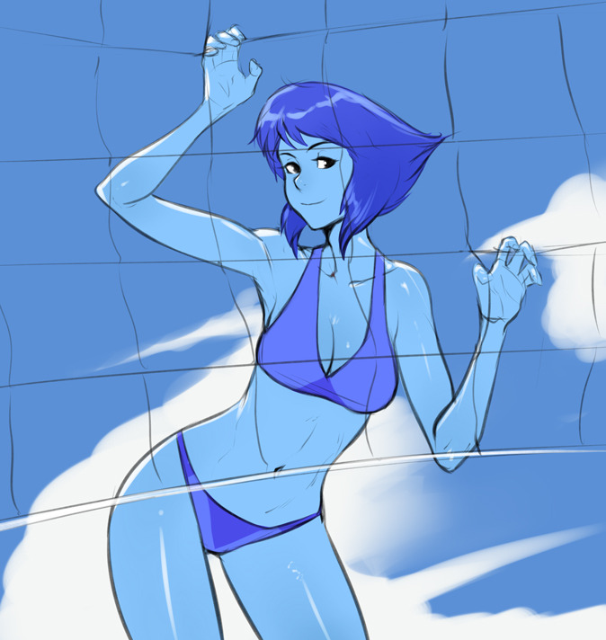 bikini, black eyes, blue hair, blue skin, cartoon network, female, gem (species), izra, lapis lazuli (steven universe), midriff, solo, steven universe, swimsuit