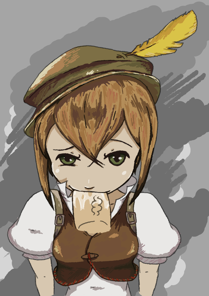 brown_hair clothed cock-atrice fellatio female fully_clothed looking_at_viewer octopath_traveler oral tressa_colzione