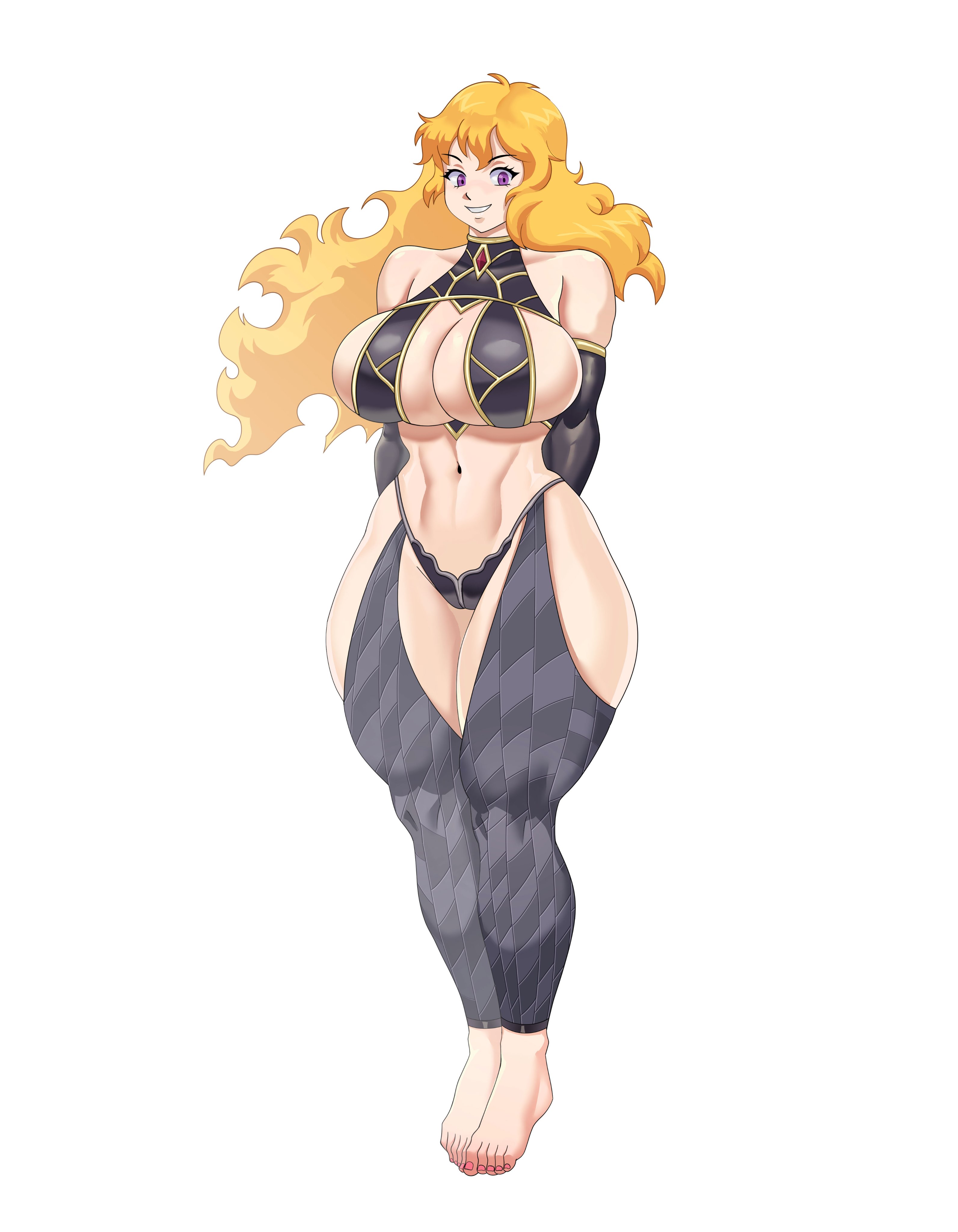 1girls, blonde hair, female, hunson18nsfw, lavender eyes, revealing clothes, rwby, yang xiao long