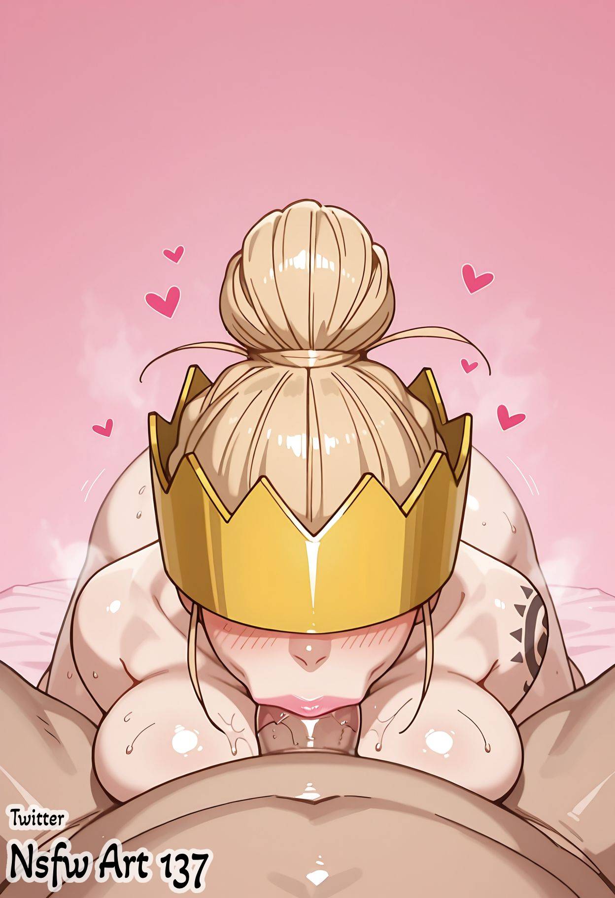 1boy, 1girls, ai generated, arm tattoo, bare thighs, big ass, big butt, big penis, blindfold, blonde hair, blowjob, breasts, enen no shouboutai, fat ass, female, gigantic ass, gigantic breasts, hair bun, haumea (enen no shouboutai), haumea (fire force), huge breasts, huge cock, huge thighs, light skin, light-skinned female, light-skinned male, male, massive ass, massive breasts, muscular, muscular male, nsfwart137, nude, nude female, nude male, oiled body, oiled skin, oral sex, penis, saliva, squatting, sweat, sweatdrop, tattoo, thick body, thick female, thick thighs, thighs, veiny penis, voluptuous, voluptuous female