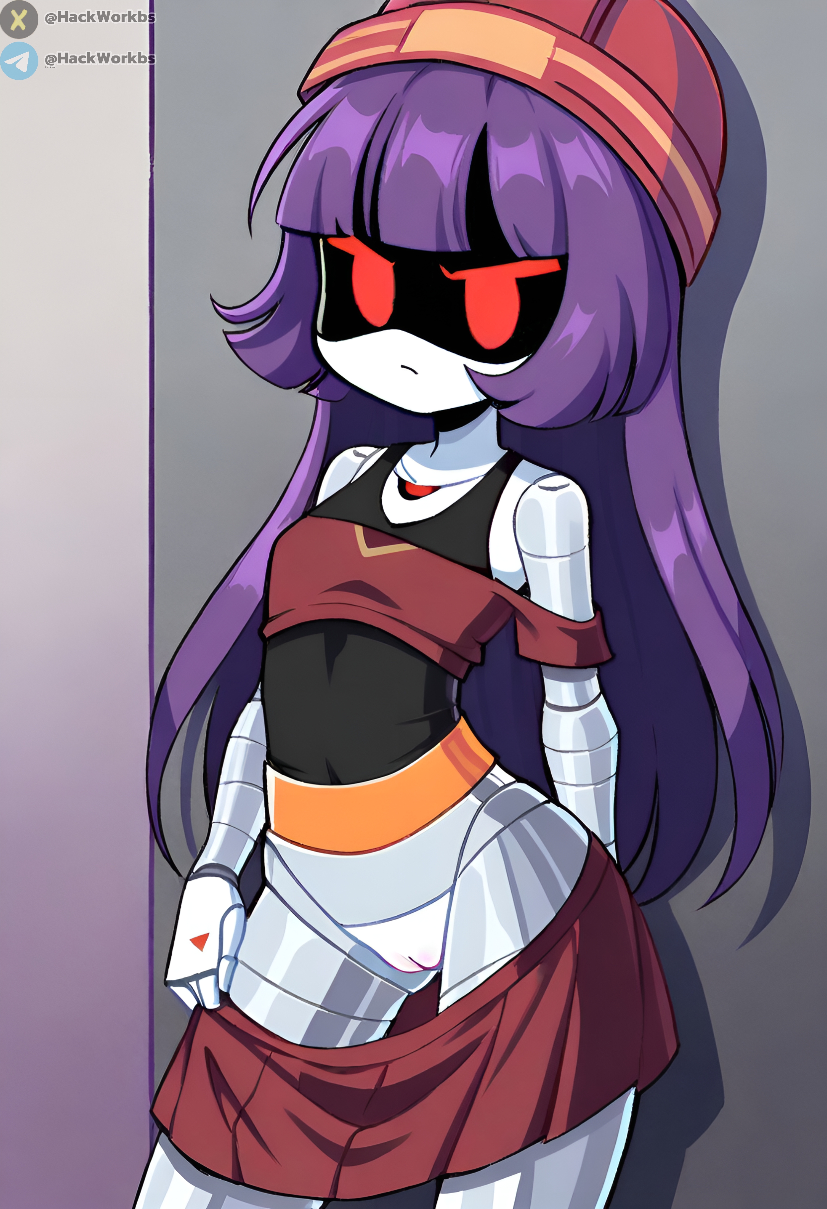 ai generated, android, doll (murder drones), female, hackwork, legs, murder drones, pussy, red eyes, robot, robot girl, school, schoolgirl, vagina