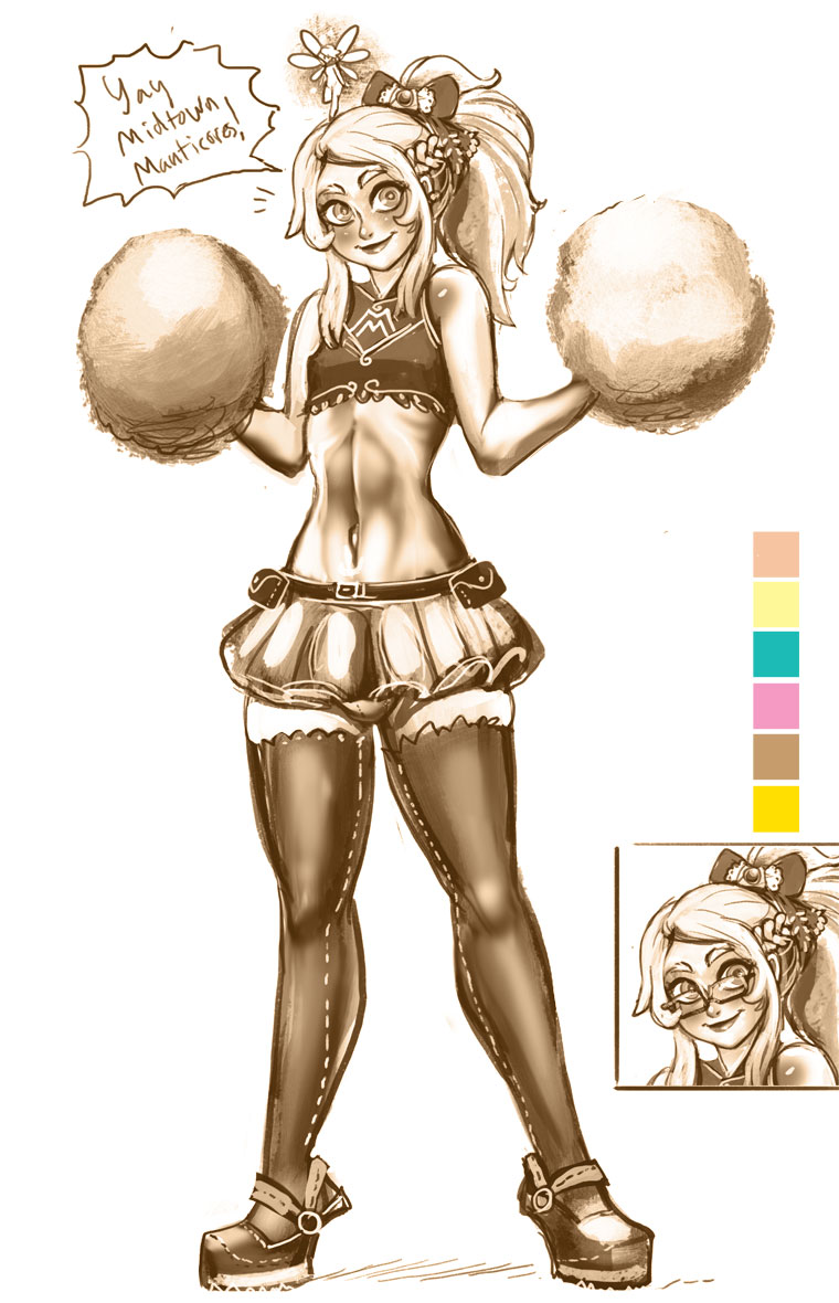 1boy 2018 androgynous bulge cheerleader cheerleader_uniform crossdressing femboy feminine_male girly glasses male_cheerleader monochrome original original_character pom_poms shia_(artist) solo standing tagme trap