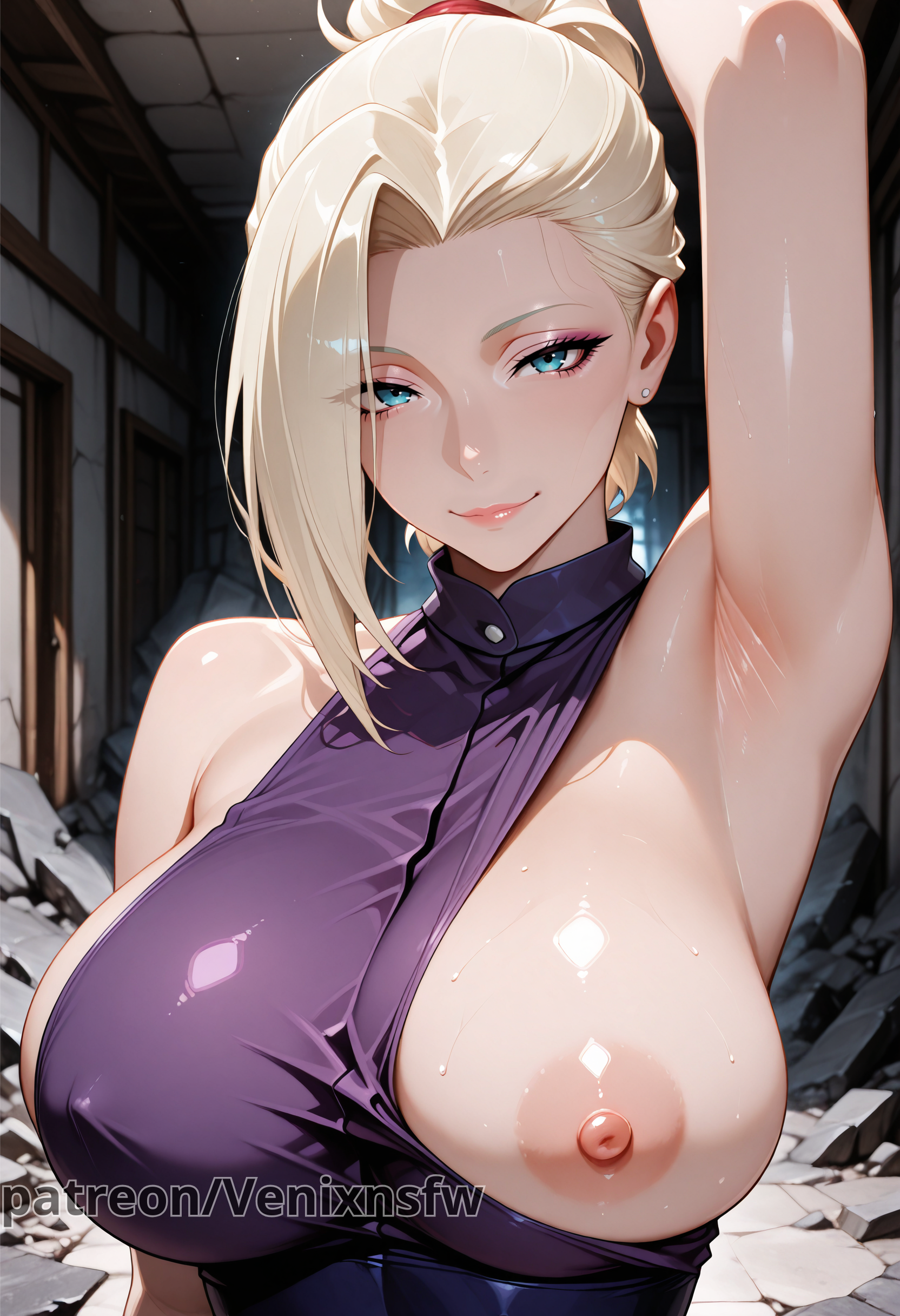 1girls, ai generated, big breasts, breasts, breasts bigger than head, cute, cute face, female, female only, highres, horny, horny female, ino yamanaka, large breasts, larger female, mature female, mommy, naruto, naruto (series), nipple slip, patreon, pleasure face, posing, posing for the viewer, solo, thick, thick female, thick thighs, thighs, venixnsfw, watermark