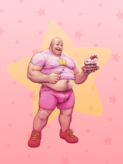 1boy 2017 anthrofied bara bulge chubby clothed facial_hair food hairy hairy_chest human kirby kirby_(series) leoleus male male_only muscle musclechub nintendo solo super_smash_bros.