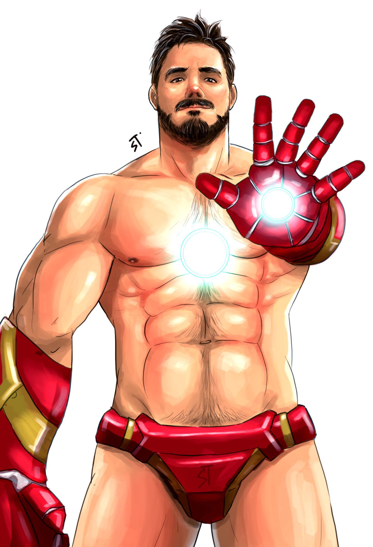 1boy 2015 avengers bara facial_hair goatee human iron_man joji jojiart male male_only marvel marvel_comics muscle muscles muscular partially_clothed six_pack solo solo_male tony_stark underwear