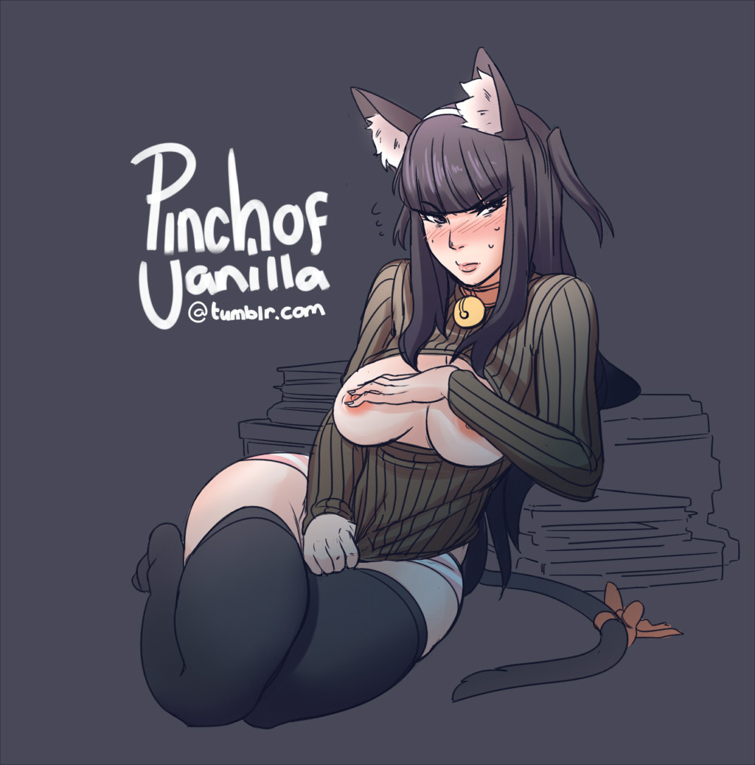 a pinch of vanilla, areolae, breasts, cat ears, female, fire emblem, fire emblem awakening, hand on breast, tharja (fire emblem)