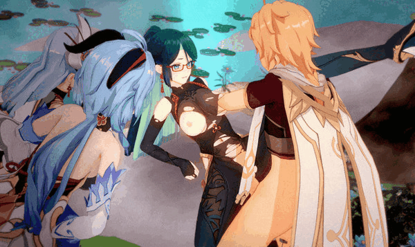 1boy, 1girls, 3d, 3girls, aether (genshin impact), animated, black hair, blonde-haired male, bodysuit, breasts, bridal gauntlets, clothed sex, female, ganyu (genshin impact), genshin impact, glasses, koikatsu, leg lift, leg on shoulder, leg up, male, ponytail, pussy, sex, shenhe (genshin impact), shinaosumata, tagme, torn bodysuit, torn clothes, vaginal sex, watching sex, xianyun (genshin impact)