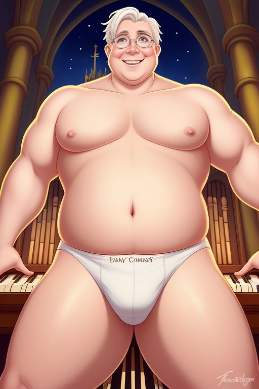 ai_generated bara bara_tits belly belly_button bulge church daddy gay glasses gordon_the_organist male older_male organist overweight_male pipe_organ posing smiling stable_diffusion thick_thighs tighty_whities underpants underwear white_hair