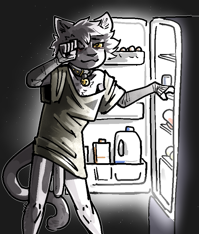 2023 :3 anthro appliance armwear bell bell_collar big_penis black_background bottomless bottomless_male casual caught chest_tuft clothed clothing collar digital_drawing_(artwork) digital_media_(artwork) domestic_cat egg felid feline felis flaccid foreskin fridge fur genitals gradient_background grey_body grey_fur humanoid_genitalia humanoid_penis jam_(artist) kitchen_appliance light lighting long_penis looking_at_viewer male mammal milk night partially_retracted_foreskin peeking_penis penis restricted_palette rubbing_eyes shirt shirt_only simple_background solo tail tail_between_legs tired tired_eyes topwear topwear_only tuft white_body white_fur yellow_eyes