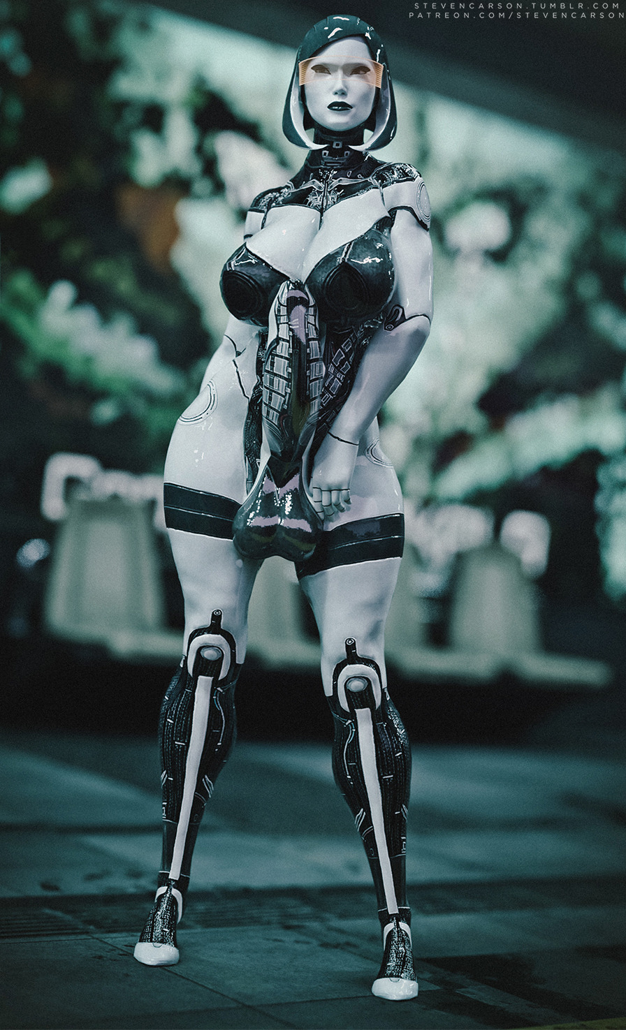 1futa, 3d, android, balls, bimbo, bioware, breasts, curvy, edi, erection, futa only, futanari, gynoid, huge breasts, huge penis, intersex, large balls, looking at viewer, mass effect, mass effect 3, nude, orange-tinted eyewear, penis, realistic, robot, solo, standing, stevencarson, testicles, tinted eyewear, visor, wide hips