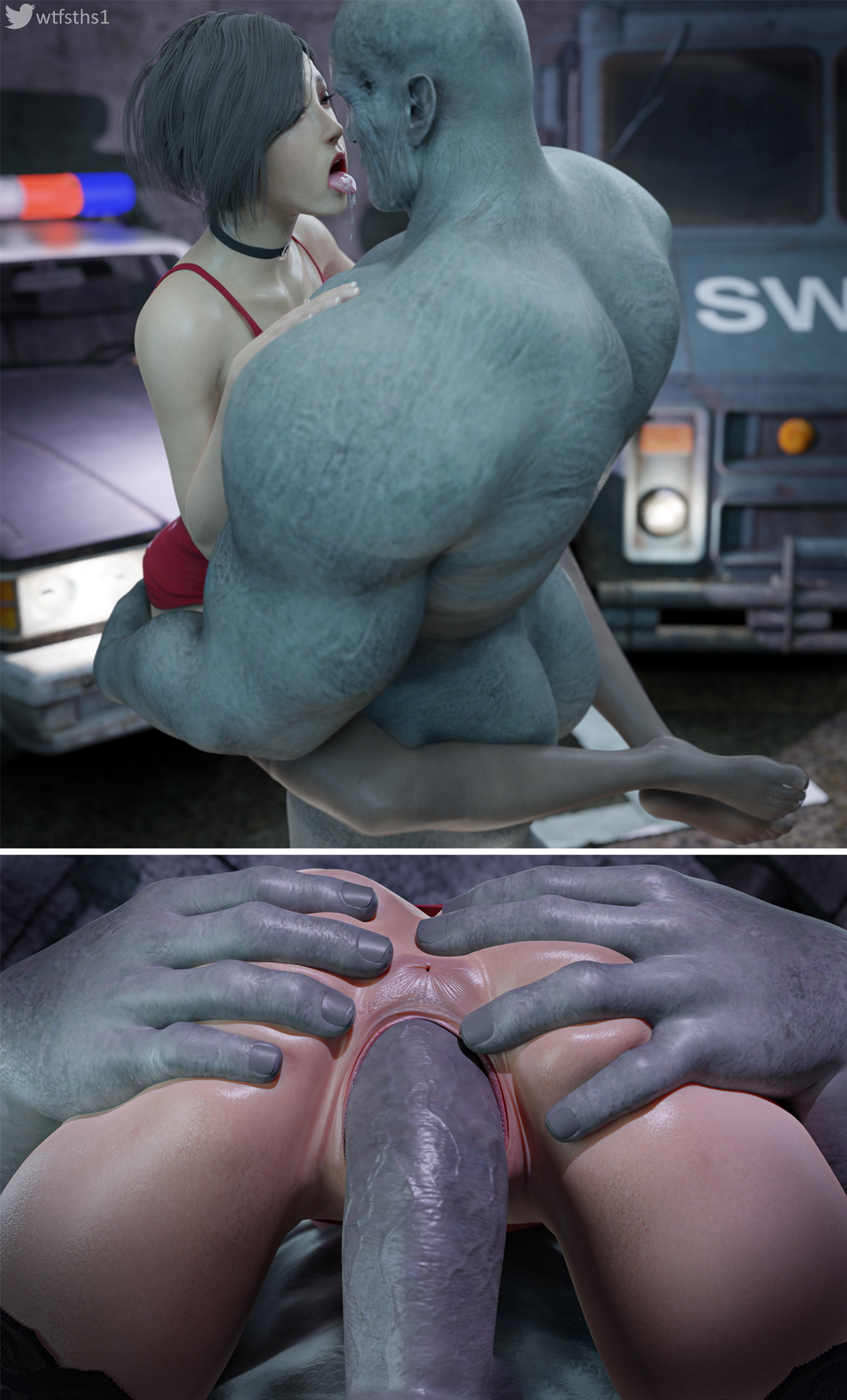 3d, 3d (artwork), ada wong, asian, asian female, ass, ass focus, ass grab, blender, faceless male, female, hugging, humanoid, humanoid on human, humanoid penis, light skin, light-skinned female, looking at another, looking at partner, male, monster, mr x, muscular, muscular male, partially clothed, penis, pussy, resident evil, resident evil 2, resident evil 4, resident evil 4 remake, saliva, sex, size difference, spit, stockings, tongue, tongue out, tyrant, vaginal, wtfsths