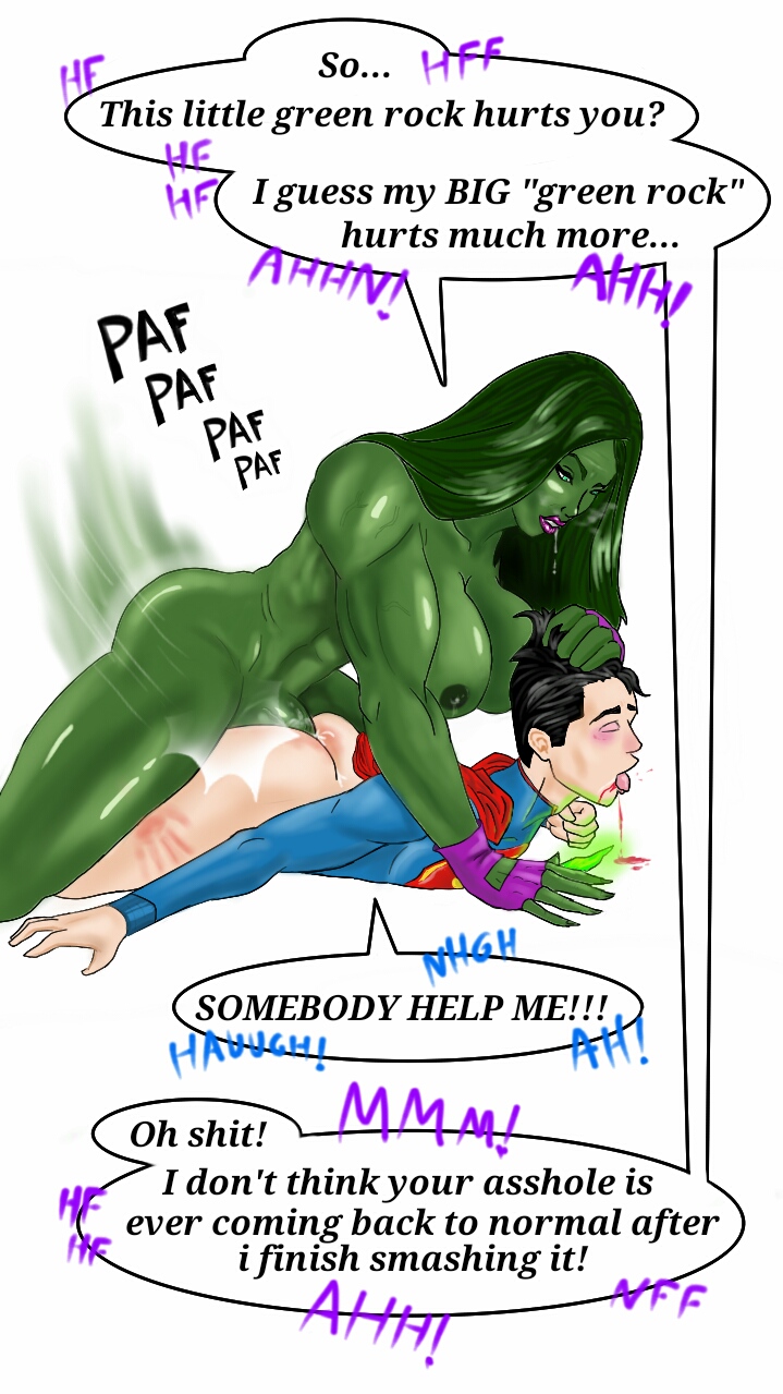 anal anal_sex big_dom_small_sub black_eye blood bruise bruises crossover dc dc_comics domination forced futa_on_male futadom futanari intersex kryptonite malesub marvel marvel_comics muscular muscular_futanari muscular_male rape she-hulk slap_mark spank_marks spanked superman unknown_artist