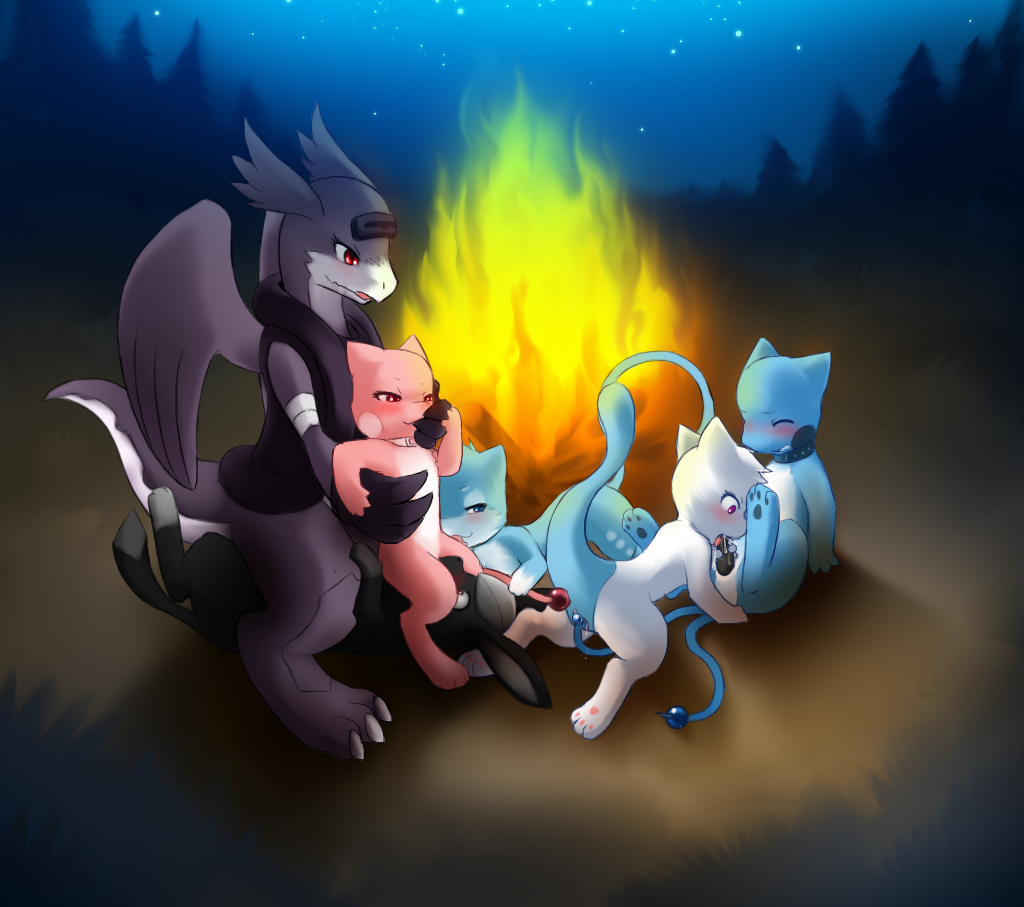 1boy 2girls 3_toes alternate_color ambiguous_gender black_fur blue_eyes blue_fur blush campfire collar cowgirl_position cum cum_in_mouth cum_inside darkmirage detailed_background dragon dragonair dragonchu dragonchu_(character) eeveelution erection feet feline fellatio female feral feral_on_feral finger_in_mouth fire fur furry glaceon group group_sex hybrid interspecies licking lunamew male mammal membranous_wings multi_tail night nintendo nude on_top oral oral_penetration orgy original_character paws penetration penis pikachu pink_fur pokémon_(species) pokemon pokemon_rgby pussy quetzalli_(character) red_eyes ruin_dragon scalie sis_(fyoshi) smile star tail_orb tail_sex toes tongue tongue_out tree vaginal_penetration video_games wings