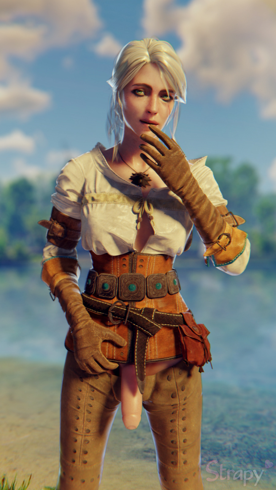1futa, 3d, blender, cd projekt red, ciri, dickgirl, foreskin, full-package futa, futa only, futanari, intersex, looking at viewer, penis, presenting, solo, solo futa, strapy, the witcher (series), the witcher 3: wild hunt, uncircumcised, uncut