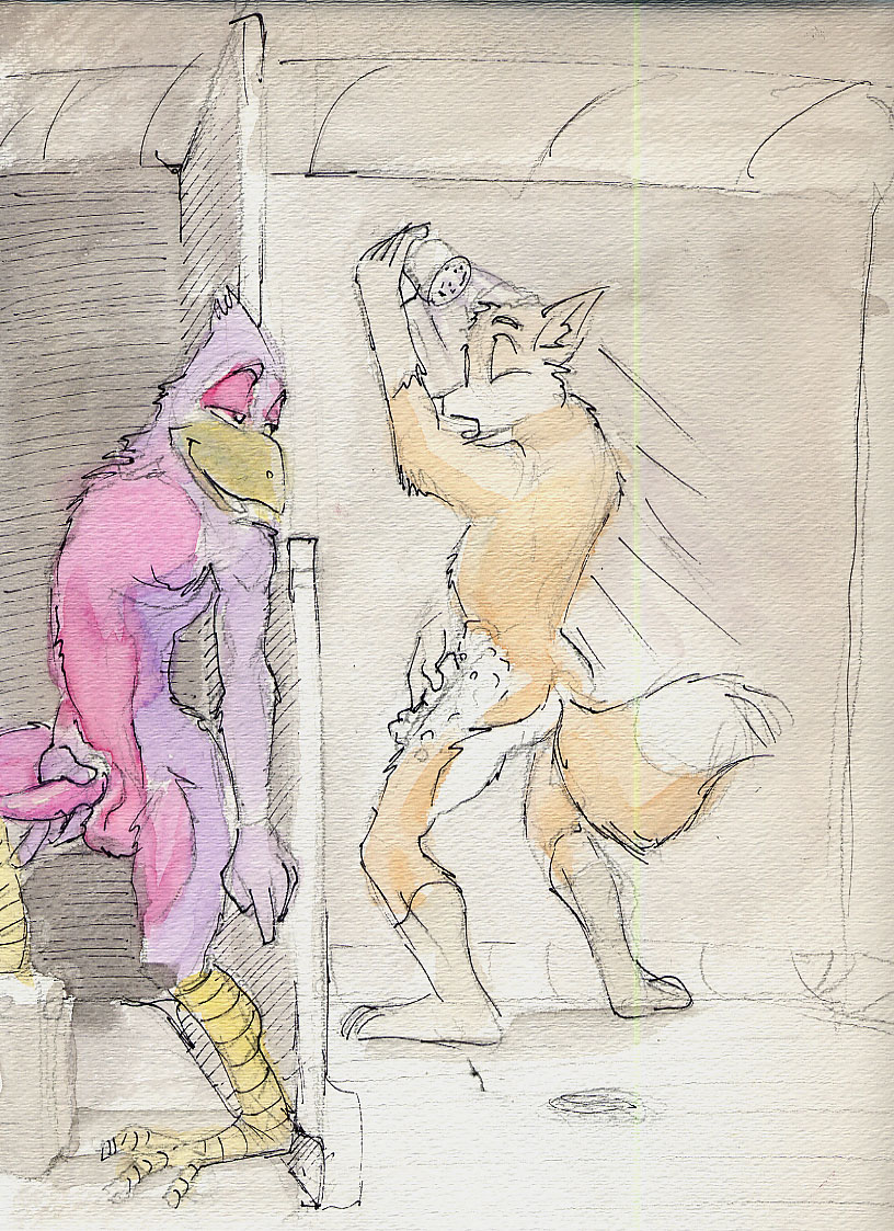 anthro color falco_lombardi fox fox_mccloud fur furry furry_only indoors interspecies male male_only multiple_males no_humans nude pheasant star_fox yaoi