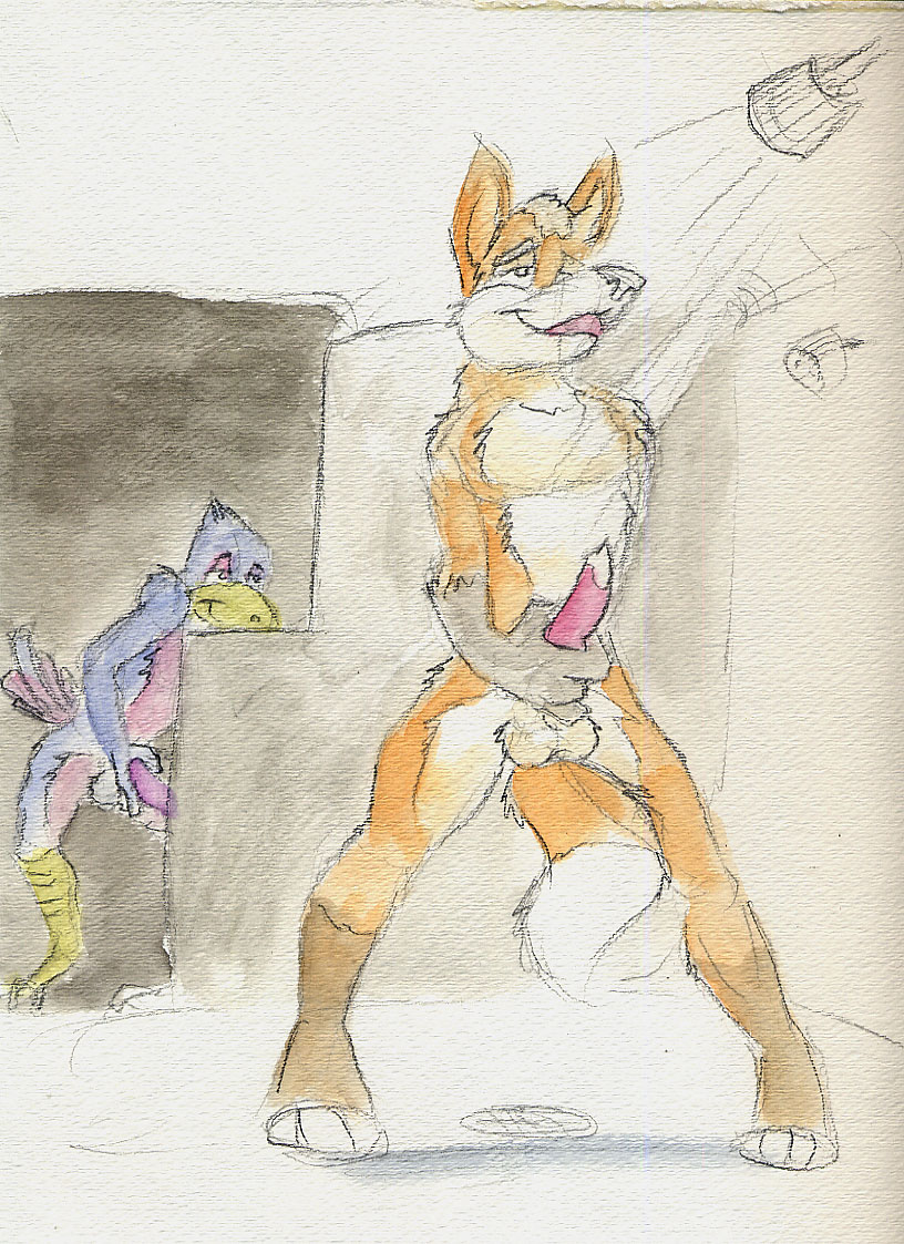 anthro color falco_lombardi fox fox_mccloud fur furry furry_only indoors interspecies male male_only multiple_males no_humans nude pheasant star_fox yaoi