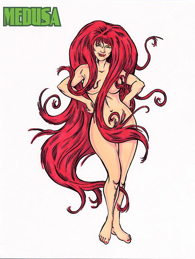 1girls adam_walters covering female female_only human human_only inhumans light-skinned_female light_skin long_hair marvel medusa_(inhumans) nude red_hair smile solo straight_hair tebra