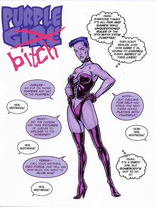 1girls adam_walters alpha_flight corset dominant_female female female_only femdom itty_bitty_titty_committee kara_killgrave marvel mind_control purple-skinned_female purple_girl purple_skin straight_hair tebra thigh_boots