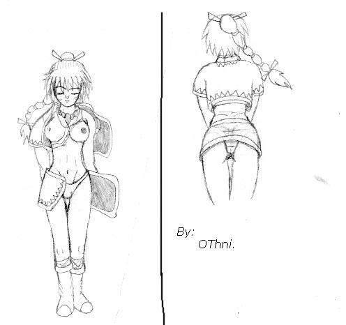 1girls braid chrono_(series) chrono_cross eyebrows_visible_through_hair eyes_closed female female_only kid_(chrono_cross) large_breasts monochrome necklace panties pantyshot sketch socks solo solo_female traditional_media_(artwork) upskirt