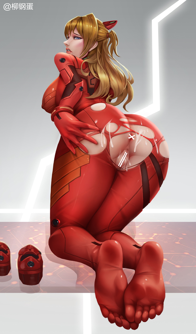 1girls ass asuka_langley_sohryu blonde_hair blue_eyes bodysuit breasts censored clothing cum cum_on_ass cum_on_lower_body dat_ass erect_nipples erect_nipples_under_clothes feet female female_only image_sample large_breasts long_hair mingxing5577 neon_genesis_evangelion pixiv_sample plugsuit pussy shoes_removed soles solo tears toe_socks toes torn_clothes