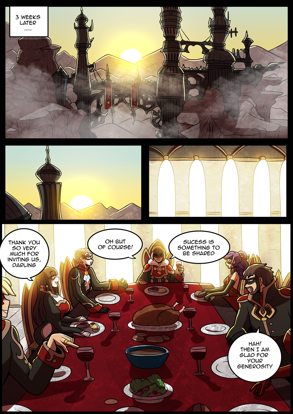 2girls banquet comic dinner_table english_text final_fantasy final_fantasy_xiv kinkymation multiple_girls