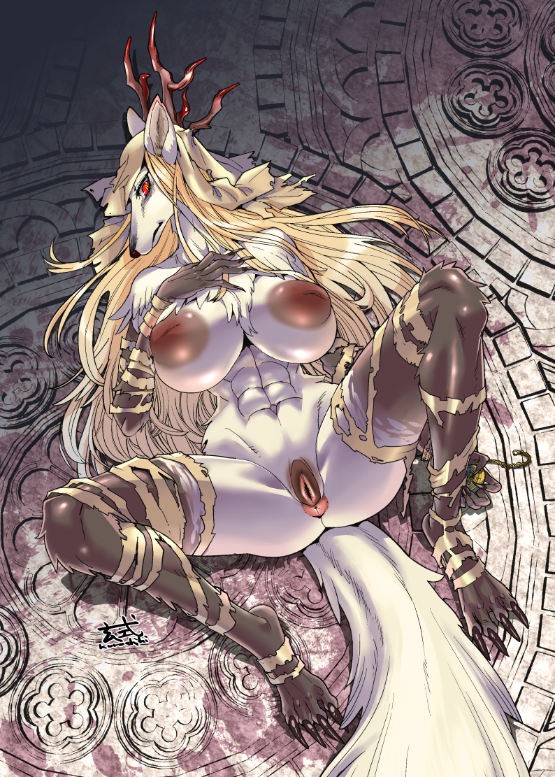 animal_genitalia animal_pussy anthro antlers bandage beast_(bloodborne) big_breasts bloodborne breasts canine_pussy claws female fromsoftware fur horn kuroshiki monster nipples nude pussy solo sony_corporation sony_interactive_entertainment vicar_amelia video_games white_fur