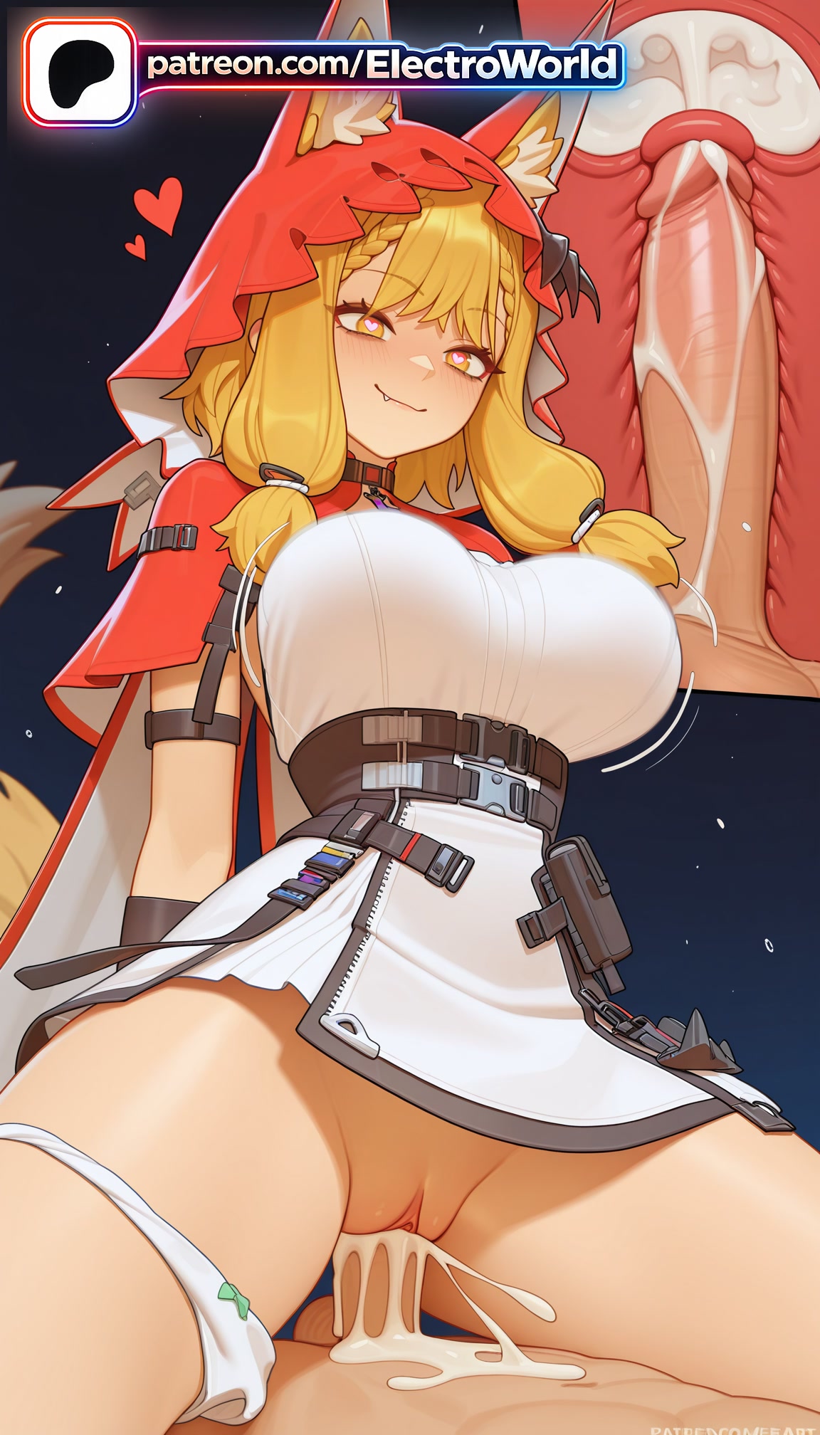 1boy, 1girl, 1girls, 2026, ai generated, animal ears, arknights: endfield, artist name, blonde hair, boobs, breasts, bust, cervix, chest, clitoral hood, clothed sex, cock, cowgirl position, cross-section, cum, cum in pussy, deep penetration, dick, ejaculation, electroworld, exposed pussy, fucking, girl on top, heart, hetero, hi res, high quality, high resolution, highres, hood, intercourse, internal cumshot, juicy pussy, love making, overflow, panties, panties around one leg, patreon, patreon username, penetration, penis, pussy, riding, rossi (arknights: endfield), sex, sexual intercourse, solo focus, stable diffusion, straddling, tail, tight pussy, tits, uncensored, underwear, uterus, vagina, vaginal, watermark, white panties, woman on top, yellow eyes