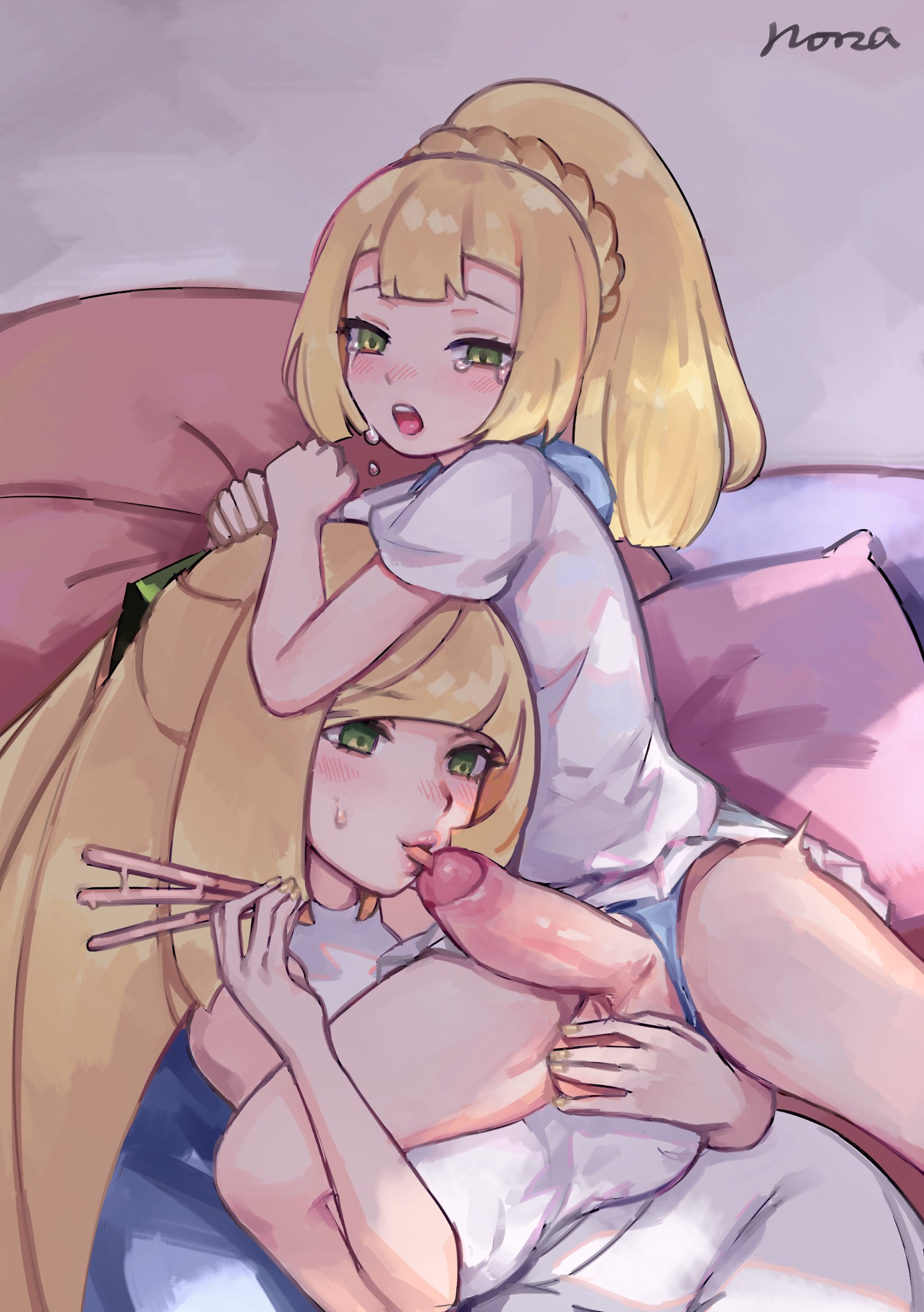 2girls, absurdres, aether foundation, age difference, alternate breast size, alternate breast size (larger), areolae, big breasts, blonde hair, blue panties, breast size difference, breasts, clothing aside, commentary request, dress, female, food, food insertion, futa with female, futanari, game cg, green eyes, highres, human, incest, large breasts, lillie (pokemon), lusamine (pokemon), mature, mature female, milf, mother and child, mother and daughter, multiple females, multiple girls, nail polish, nintendo, nipples, norza, object insertion, pale skin, panties, panties aside, parent and child, penis, pocky, pocky day, pokemon, pokemon sm, pokemon sun and moon, ponytail, sleeveless, sleeveless dress, sounding, testicles, tongue in urethra, underwear, urethral insertion, white dress, yellow nails, yuri