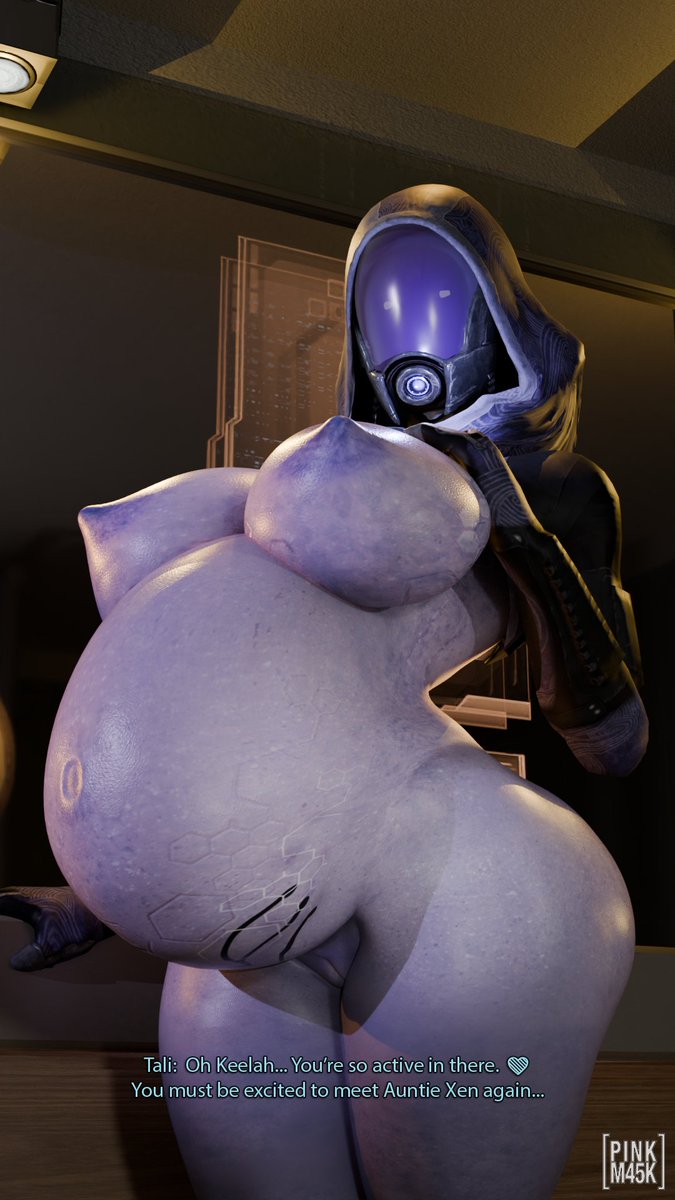1girls, 3d, alien, belly, big belly, big breasts, bioware, bottomless, breasts, dialogue, english text, female, female only, helmet, large breasts, mask, masked female, mass effect, nipples, pinkm45k, pregnant, pregnant belly, pregnant female, purple skin, pussy, quarian, solo, solo female, standing, tali'zorah nar rayya, text