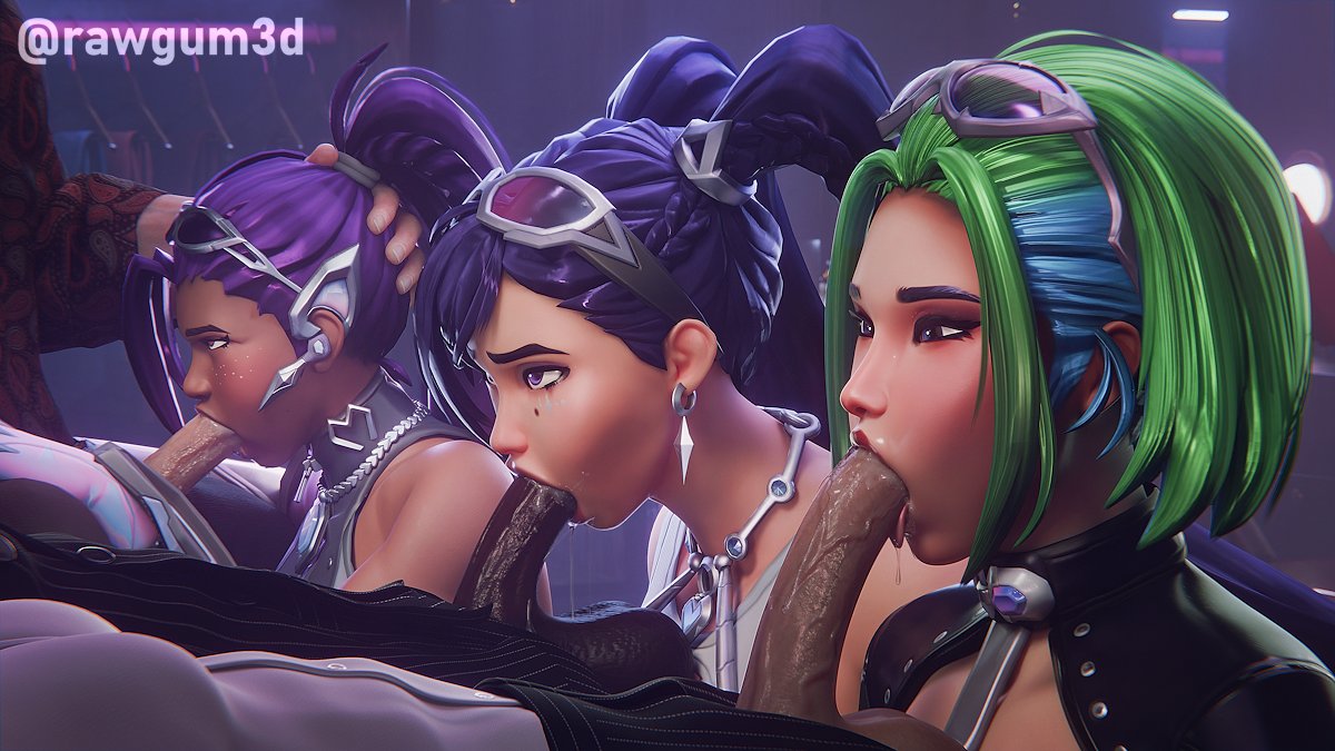 3boys, 3boys3girls, 3d, 3d model, 3d render, 3girls, 3girls3boys, anran, asian female, black female, black male, blizzard entertainment, blowjob, d.mon, deep blowjob, deepthroat, fellatio, green hair, le sserafim, oral, oral sex, overwatch, overwatch 2, purple hair, rawgum, saliva, sierra (overwatch), sucking, sucking off, sucking penis, tongue, tongue out blowjob, white male, yuna lee