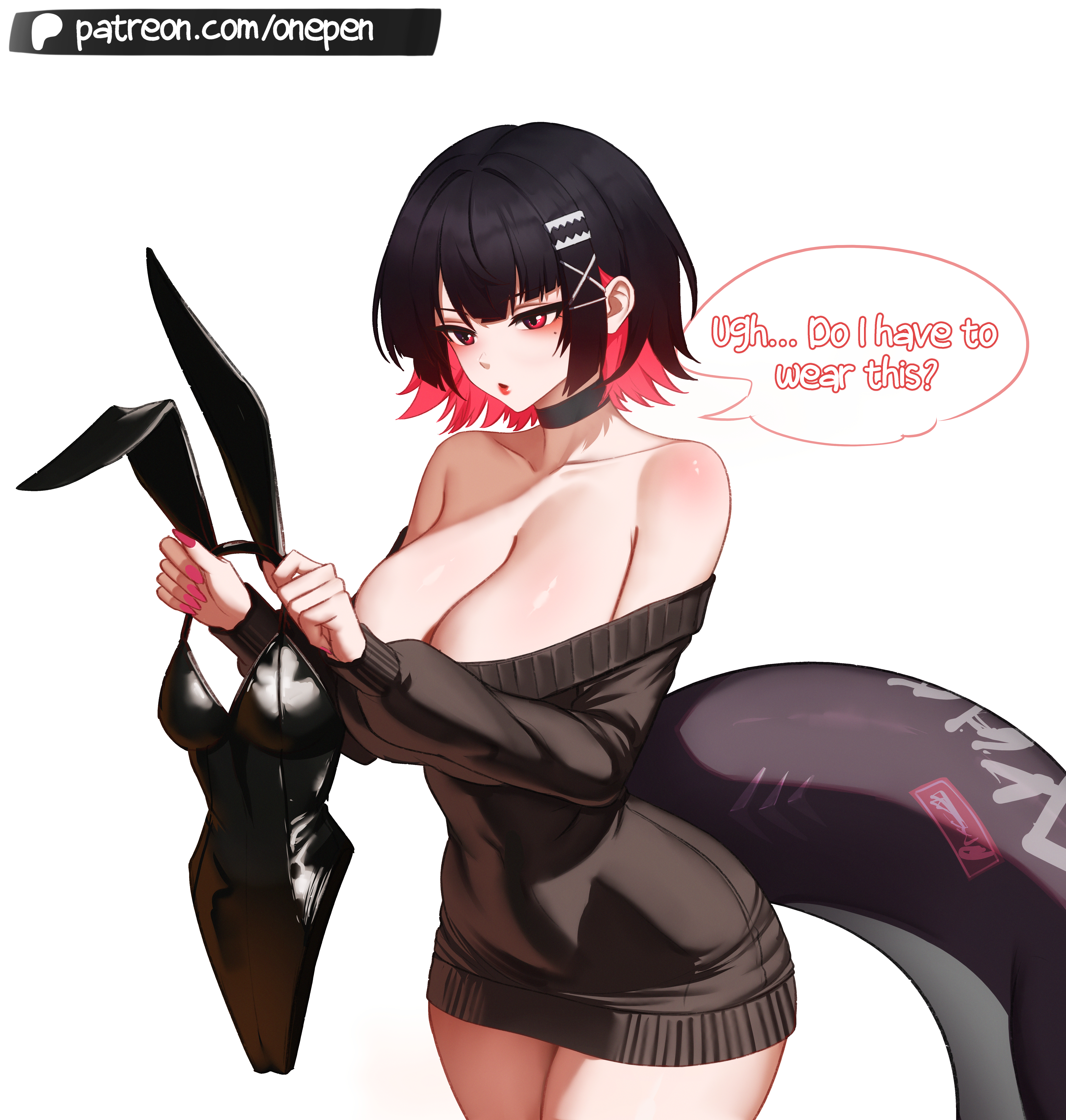 1girls, big breasts, breasts, colored nails, ellen joe, female, female focus, female only, huge breasts, large breasts, light skin, light-skinned female, long nails, nail polish, onepen, painted nails, red nails, shark girl, shark tail, solo, thick thighs, thighs, wide hips, zenless zone zero