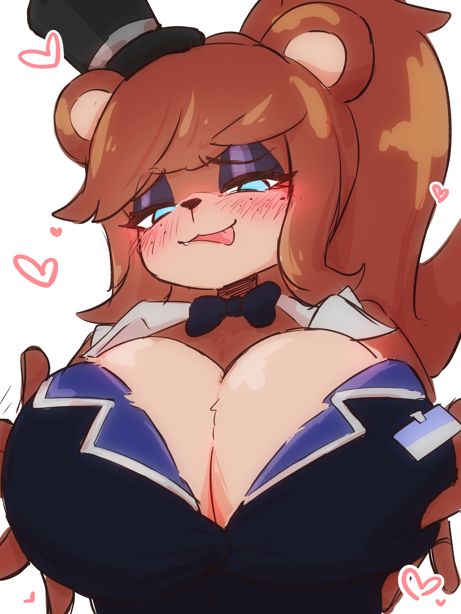 ab fr tn, bear, bear girl, big breasts, fap nights at frenni's, five nights at freddy's, freddy (fnaf), fredina's nightclub, frenni fazclaire, heart symbol, holding breasts, huge breasts, large breasts, solo