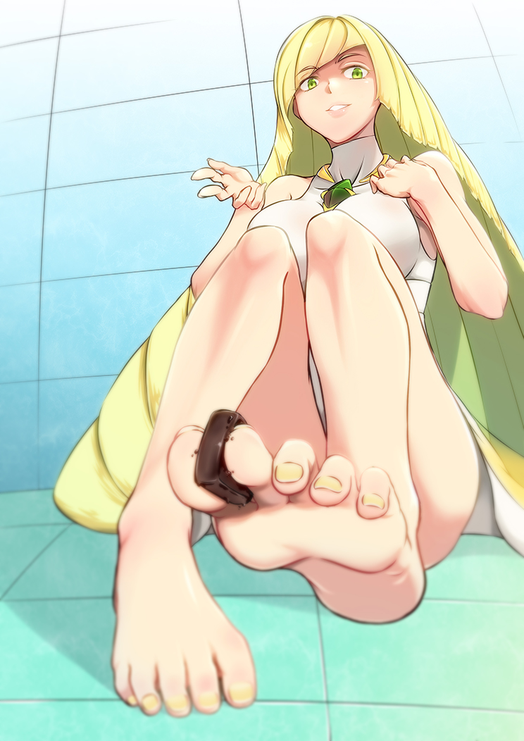 1girls aether_foundation ass big_breasts blonde_hair breasts chocolate chocolate_on_foot dress feet female female_only femdom food food_on_feet foot_fetish foot_focus foot_worship green_eyes human human_only long_hair looking_at_viewer lusamine_(pokemon) milf mother nail_polish nintendo painted_nails pokemon pokemon_sm sitting smile soles solo toes yamauchi_(conan-comy) yellow_nails