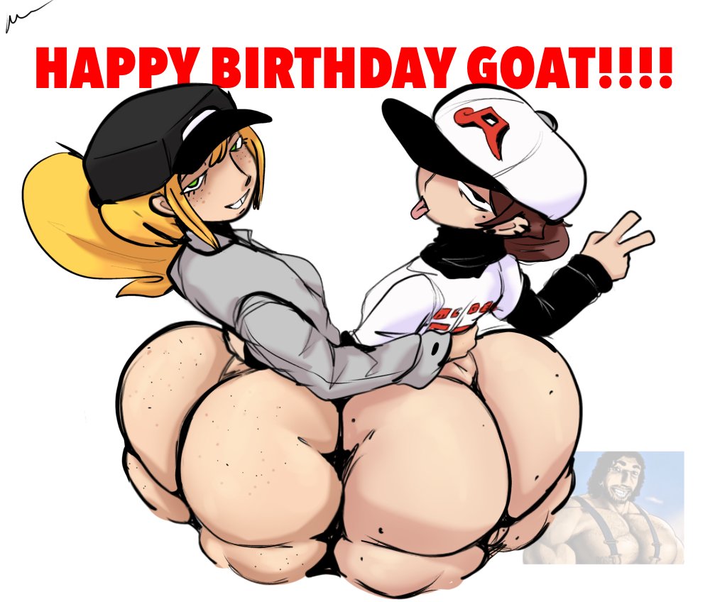 1boy, 1boy1girl, 1girl, ass, ass bigger than head, ass crack, ass focus, baseball uniform, big ass, big ass (female), big ass (femboy), big asses, birthday, bottomless, bottomless female, bottomless femboy, bottomless male, bubble ass, bubble butt, fat ass, female, femboy, five nights at freddy's, fnaf, giygal, hands on back, happy birthday, huge ass, human, hyper ass, jack walten, large ass, light skin, light-skinned female, massive ass, naked ass, nanodude78, oc, plump, plump ass, posing for picture, round ass, vanessa (fnaf)