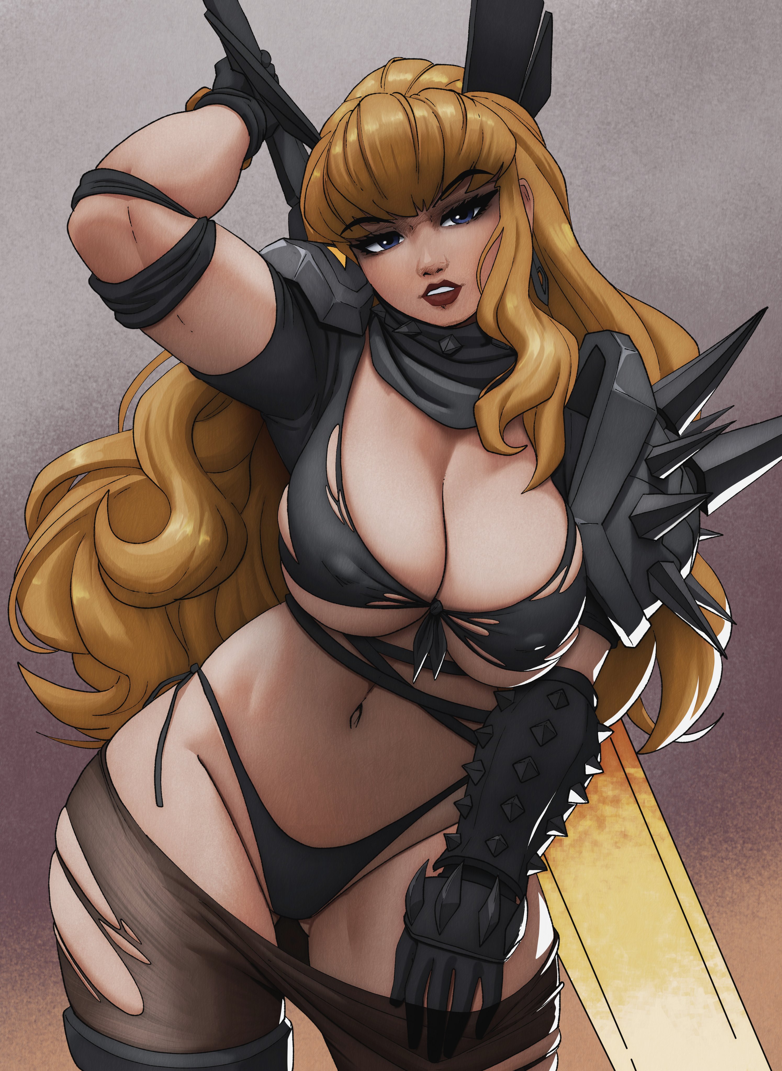 1girls, 2d, big ass, big breasts, blonde hair, female, female only, huge breasts, inker comics, magik (illyana rasputin), magik (marvel rivals), marvel, marvel rivals, solo, thick thighs, torn clothes