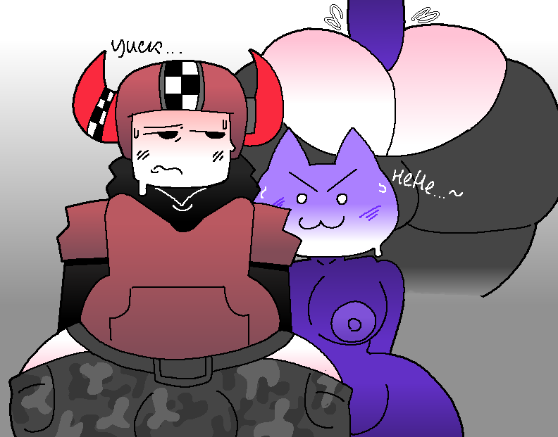 1boy, 1futa, about to have sex, about to pound the fuck outta em, cat ears, ferman, futanari, penis in ass, phighting, purple body, roblox, skateboard (phighting)