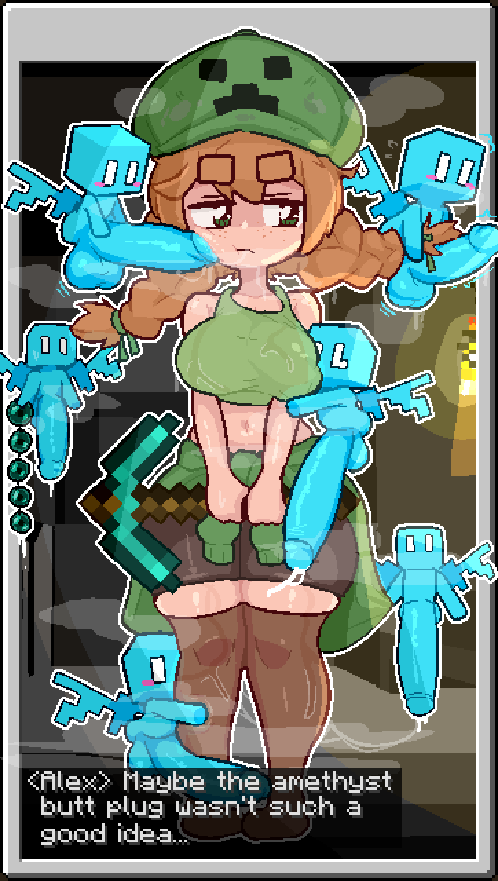 1girl, 1girls, 2d, 2d (artwork), 2d art, 2d artwork, 5boys, alex (minecraft), allay (minecraft), anal beads, balls, ballsack, big cock, big penis, blue body, blue skin, breasts, calamity33, cock, diamond pickaxe, dick, digital drawing (artwork), digital media (artwork), dripping, dripping precum, female, fully clothed, genital fluids, genitals, grabbing, grabbing breasts, grabbing legs, huge cock, huge penis, hugging, hugging breasts, hung, looking away, minecraft, penis, penis on face, penis out, precum, precum drip, precum string, small but hung, steam, steamy, surrounded, surrounded by penises, sweat, sweaty, tagme, testicles, text, text box, thick thighs, wet, white eyes