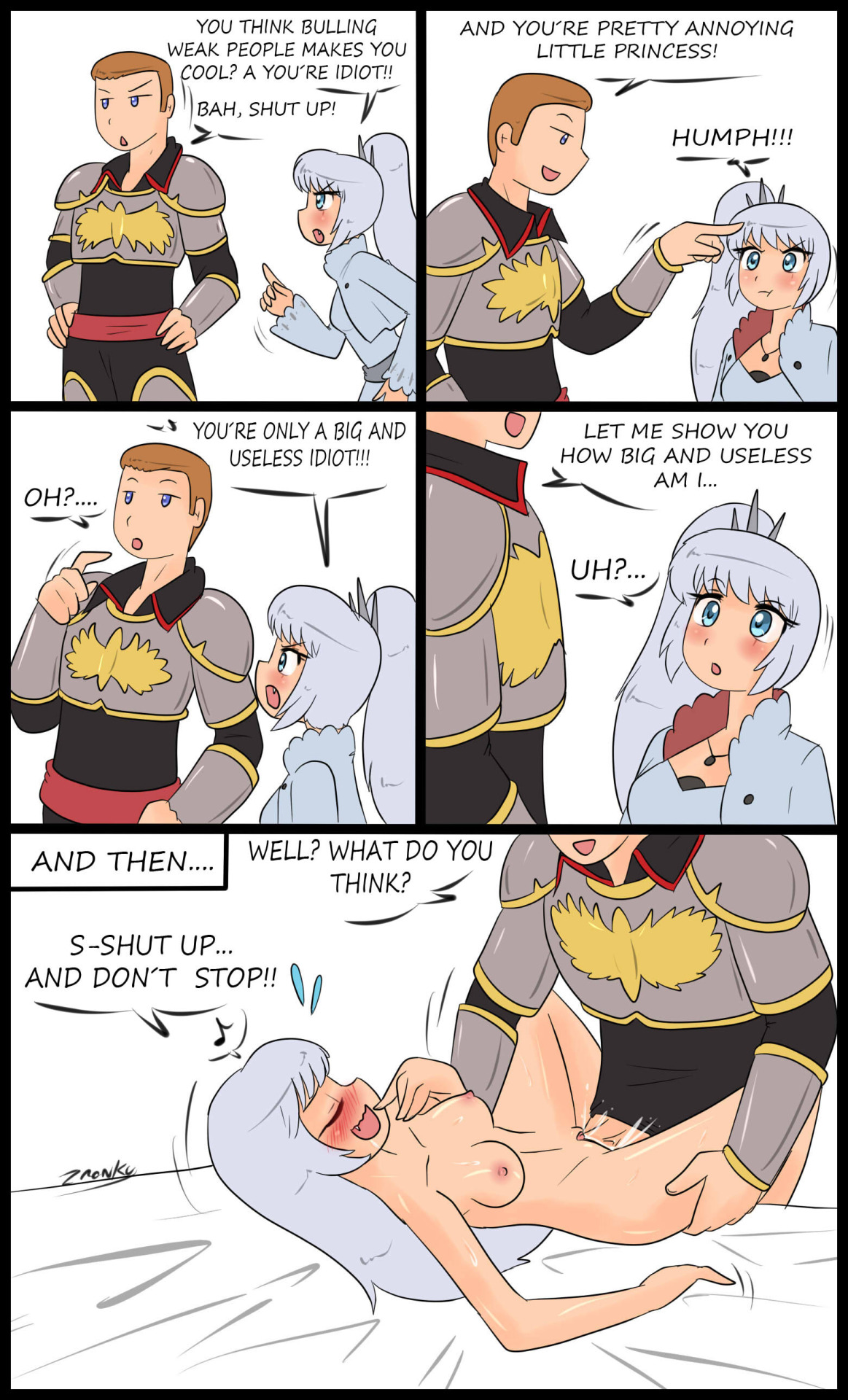 1boy, 1girls, breasts, cardin winchester, female, male, rwby, weiss schnee, zronku