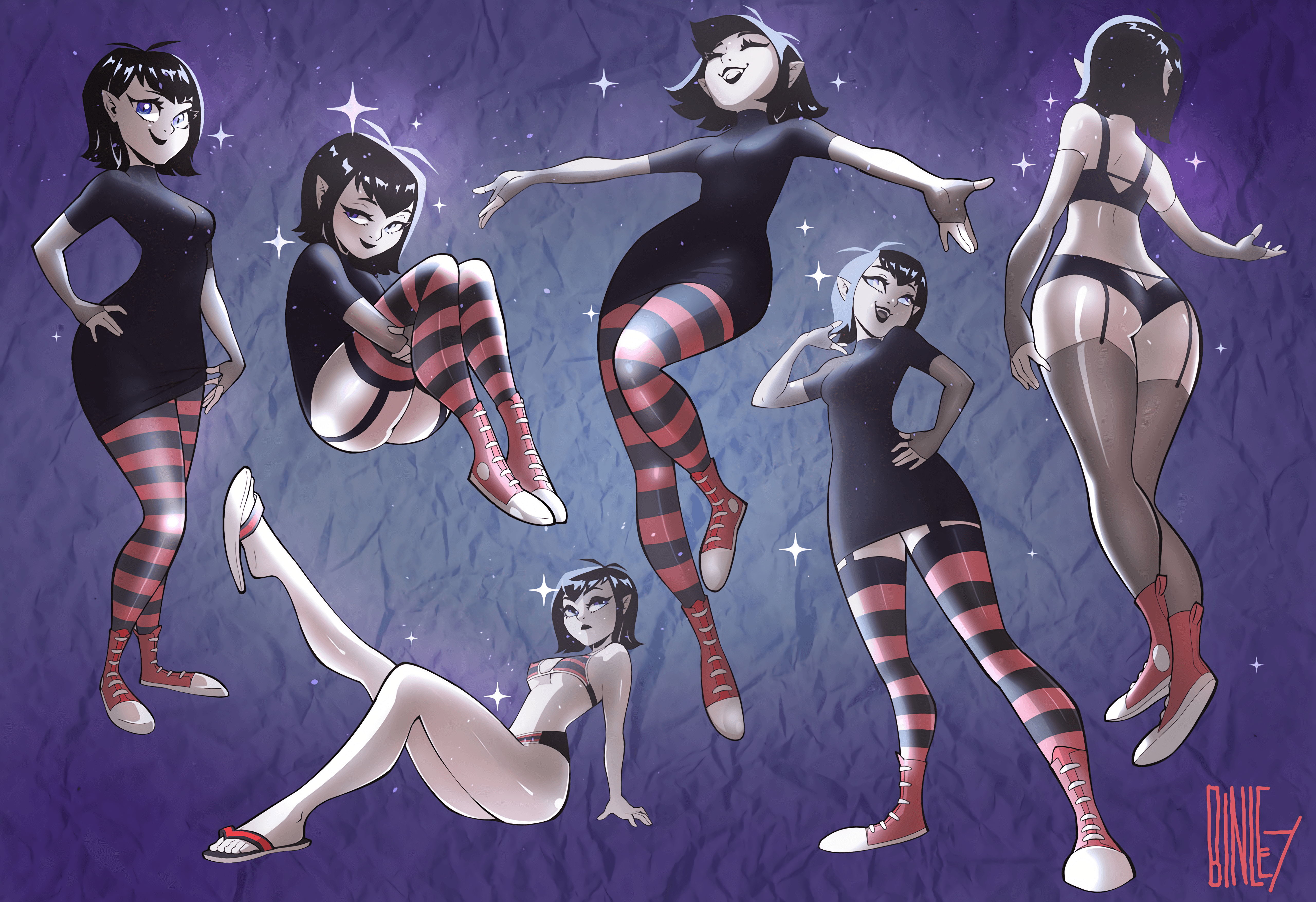 1girls, arm warmers, armwear, bikini, binley, bra, converse, dress, female, flirting, high tops, hotel transylvania, mavis dracula, panties, shoes, sneakers, solo, stockings, swimsuit, vampire