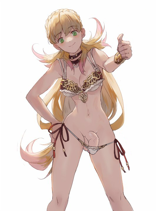 1futa ball_bulge balls balls_in_panties balls_under_clothes bikini blonde_hair bracelet breasts bulge cleavage collar curvy dickgirl erection_in_panties erection_under_clothes fire_emblem fire_emblem_heroes futa_only futanari green_eyes half-erect ineffective_clothing ineffective_panties intersex jewelry large_breasts long_hair looking_at_viewer mayo_(becky2006) navel nimji nintendo panties panty_bulge penis penis_bulge penis_in_panties penis_peek penis_under_clothes ponytail sharena_(fire_emblem) side-tie_bikini simple_background small_clothes small_panties smile swimsuit tenting third-party_edit thumbs_up veins veiny_penis wardrobe_malfunction white_bikini