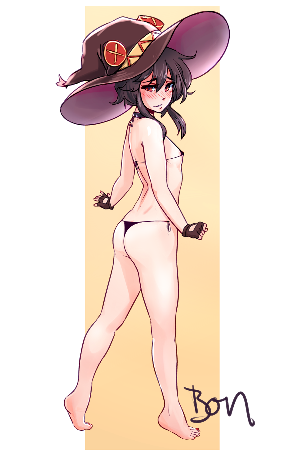 ass, bikini, blush, female, female only, kono subarashii sekai ni shukufuku wo!, lewd.commander, looking at viewer, looking back, megumin, solo