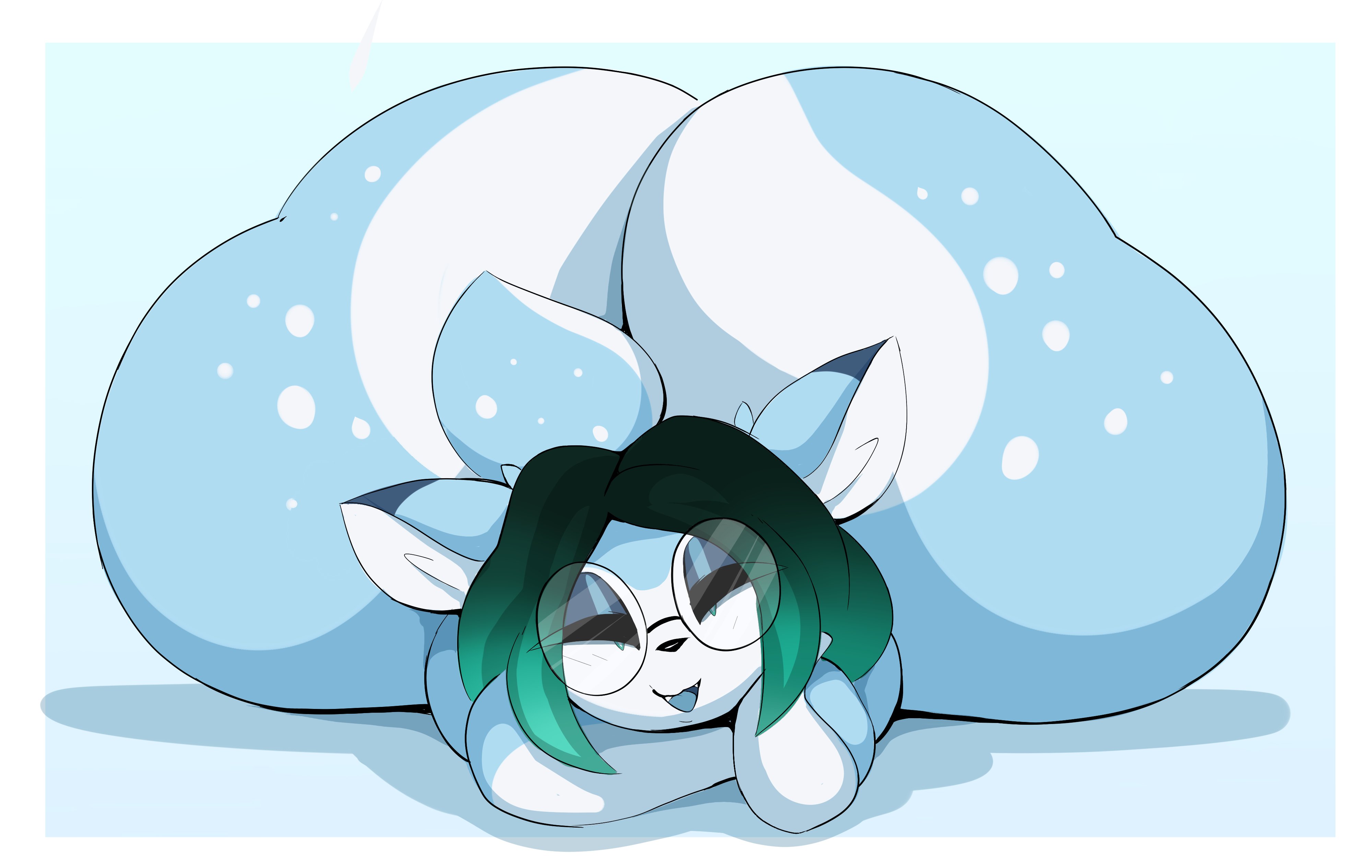 1girls, anthro, anthro only, arizonathevixen, ass, ass bigger than body, ass bigger than head, ass up, bedroom eyes, big ass, black hair, blue body, blue fur, bubble ass, bubble butt, colossal ass, countershade arms, countershade butt, countershading, cute fangs, deer, doe, ear tuft, eyelashes, female, female only, furry, furry only, glasses, gloves (marking), gradient hair, green hair, half-closed eyes, hand on chin, huge ass, hyper ass, laying down, laying on stomach, no humans, no visible genitalia, no visible nipples, oc, original character, round glasses, solo, solo female, tagme, tail, thick thighs, two-tone body, two-tone hair, white body, white fur, wide hips