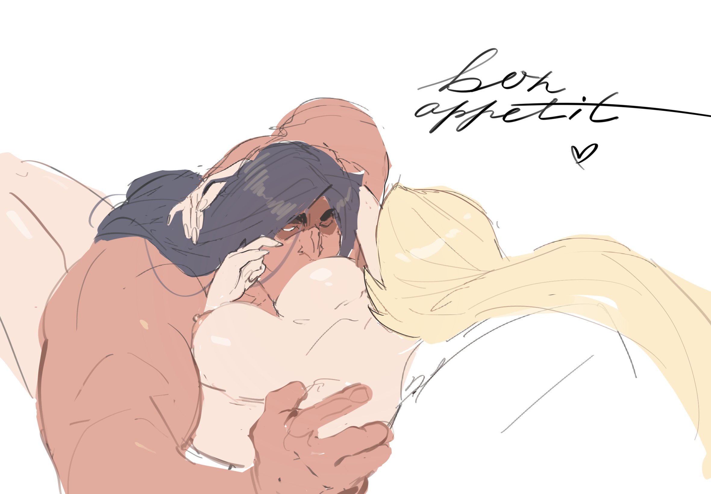 black hair, blonde hair, bo (brawl stars), brawl stars, breasts, charlie (brawl stars), dark skin, dark-skinned male, female, interracial, light-skinned female, long hair, lurisuet, male, romantic, sucking, sucking nipples